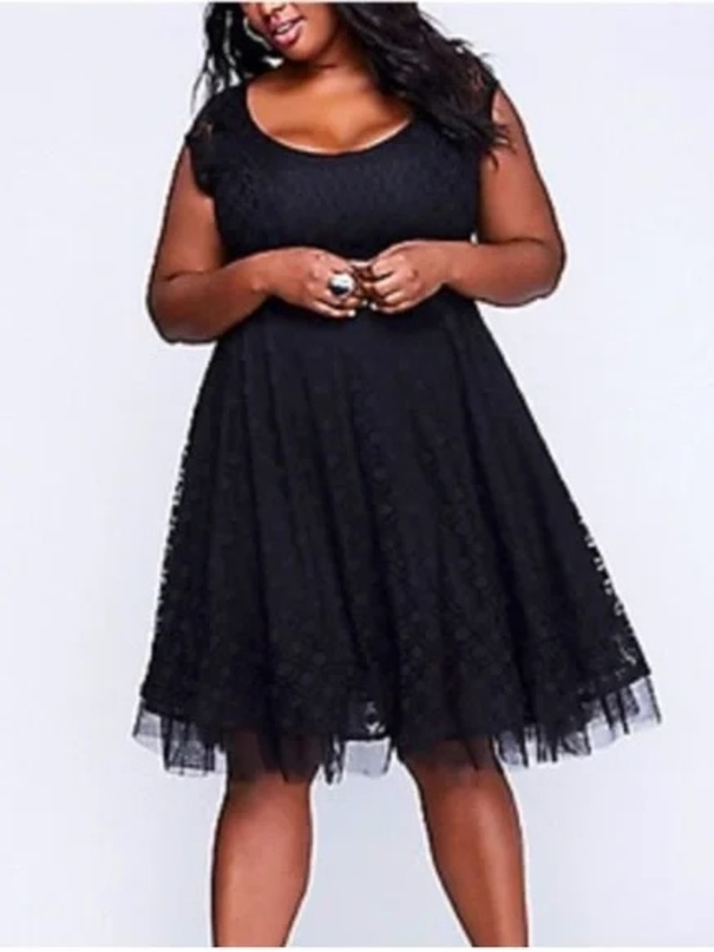 Lane Bryant Black Lace Tulle Cap Sleeve Dress Size 24
